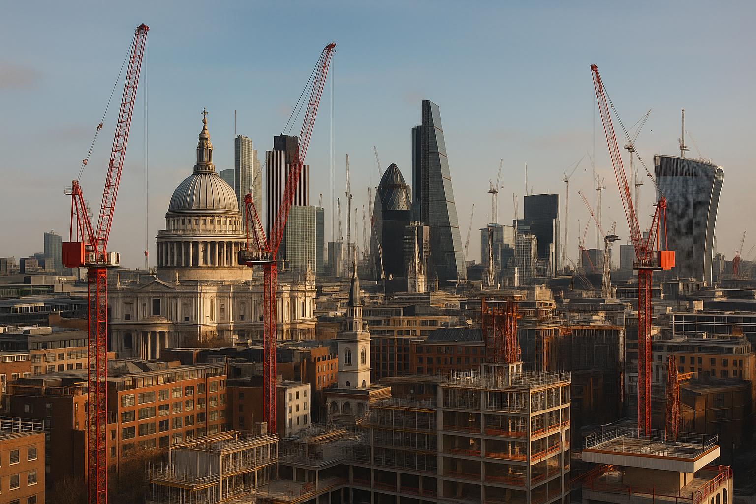 London cityscape with construction cranes